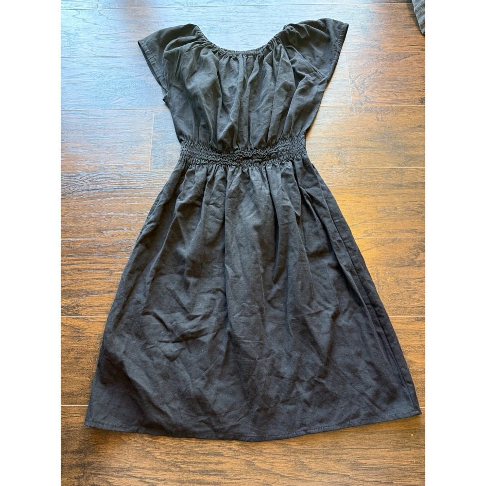 Vintage Mexican Embroidered Dress Womens Medium Black Floral Peasant Boho Hippie - Picture 5 of 7